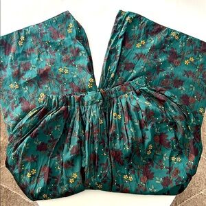 Niko And… Japanese Wide Leg Printed Teal Green Flowy Pull On Pants Size 4